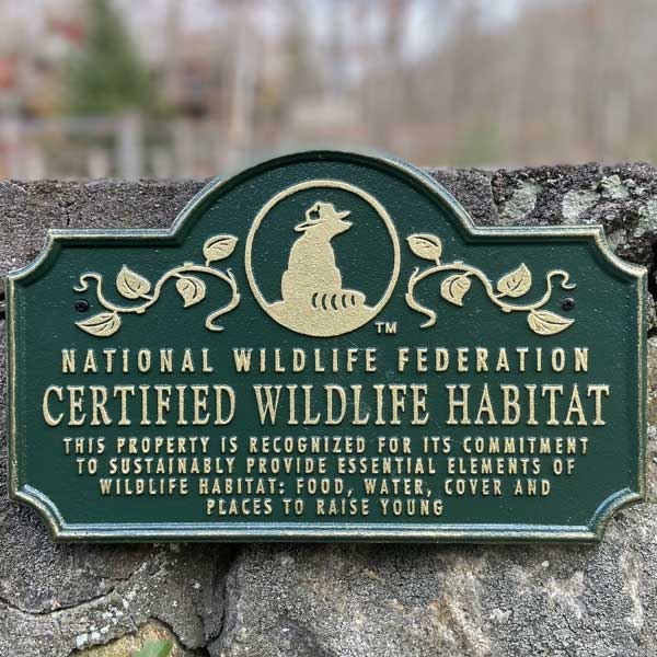 Certified Wildlife Habitat Wall Plaque – cast aluminum
sign designed for wall-mounted display with wildlife motif.